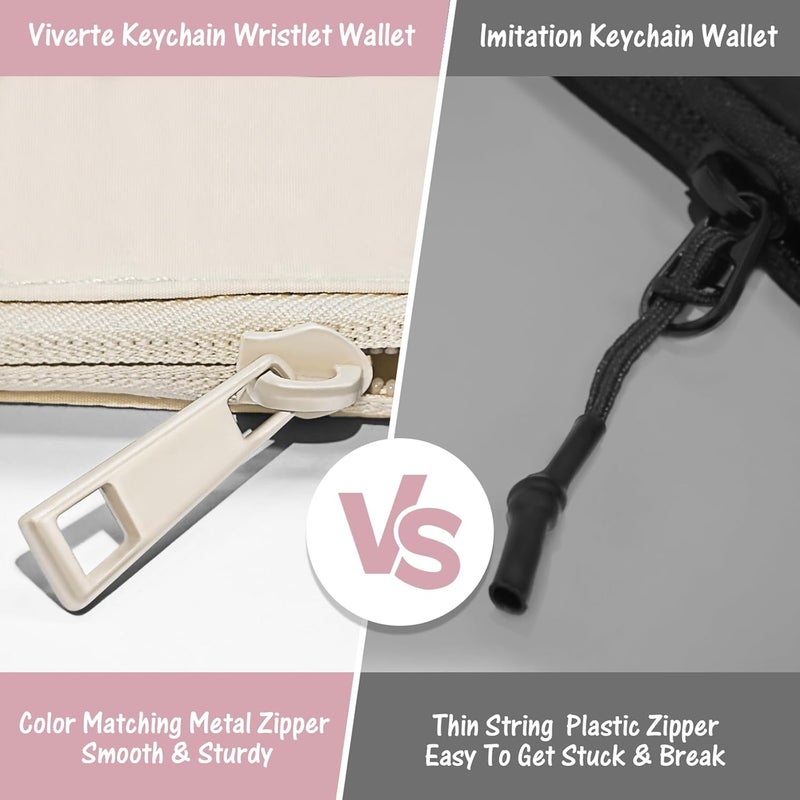 Viverte Mini Zip Around Keychain Wristlet Wallets Small Portable Dual Pounch Wristlet Detachable Coin Purse Pocket Gifts for Women Travel Sports Outdoors (Cream White+Pink) - Image 5